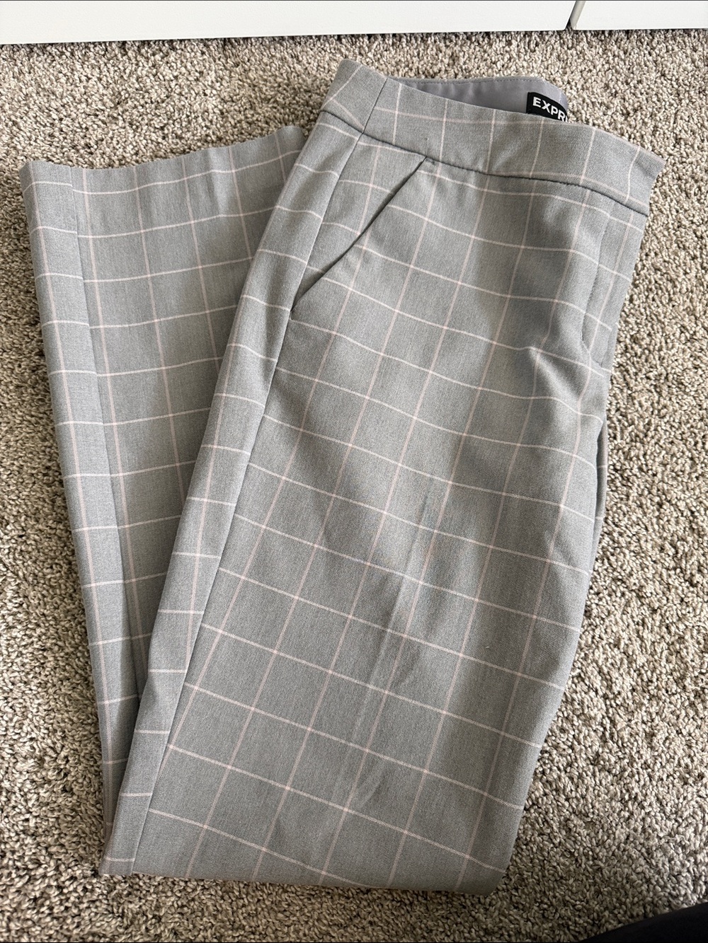 Express Women’s Pink/Gray Windowpane Dress Pants
